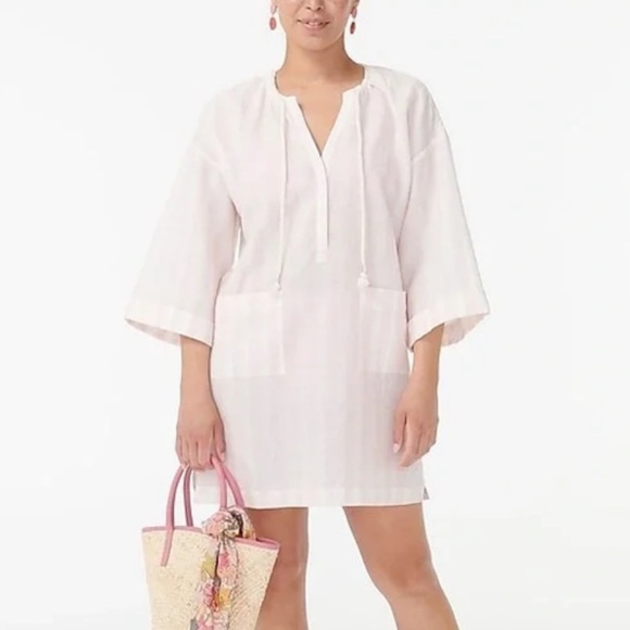 J. Crew Other - J CREW Tunic Cover Up Linen Blend Pink Striped